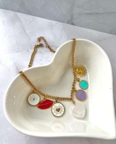 **Collar Multidijes con Cuarzo Rosado y Ojos Turco